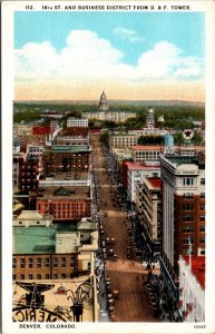 Postcard 16th Street and Business District from D & F Tower in Denver, Colorado