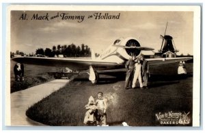 c1940's Airplane Windmill Dutch Children Van De Kamp Holland RPPC Photo Postcard