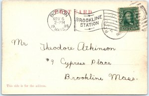 c1900s UDB Reading, MA High School Old South Church Postcard Brookline Sta. A102