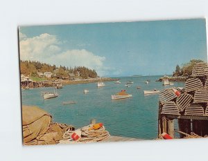 Postcard Lobster Boats & Gear Typical Scene at the Harbors of Maine USA