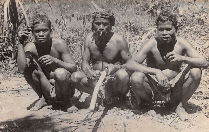 Penang Malaysia Singapore Sakai Tribe Men Real Photo Vintage Postcard AA71208