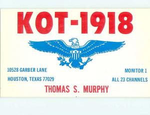 patriotic EAGLE BIRD - QSL CB HAM RADIO CARD Houston Texas TX t9973