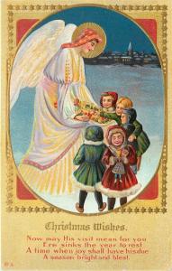 Embossed Winsch Christmas Postcard Ser. 47 Lovely Angel  gives Toys to Children