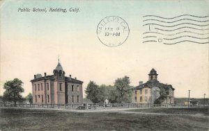 Public School, Redding, California 1909 Vintage Hand-Colored Postcard