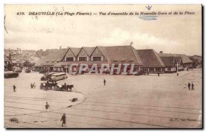 Old Postcard Deauville (La Plage Fleurie) Overview of New Train and Place