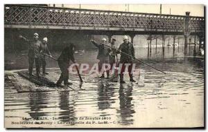 Old Postcard Paris in January 1910 Floods Boulevard de Bercy Firefighters