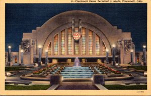 Ohio Cincinnati Union Terminal At Night 1943 Curteich