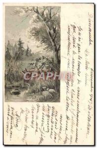 Old Postcard Fox in wait