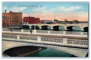 1913 Twin Bridges Exterior Building River Lake Waterloo Iowa IA Vintage Postcard