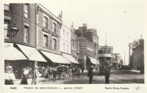 GRAVESEND, TRAMS IN MAIN STREET, Kent - Vintage POSTCARD (Photo)