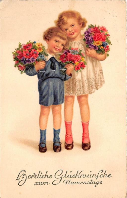 BG20679 children with flower namenstage name day   birthday   germany