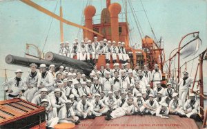 CREW ON DECK ON BOARD UNITED STATES WARSHIP MILITARY POSTCARD 1909