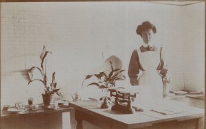 Edwardian House French Maid Servant Kitchen Cooking Real Photo Antique Postcard