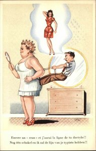 Risque Humor Man Cinches Corset Fat Woman Skinny Secretary Vintage PC