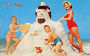 SAND MAN Sand Sculpture Art Beach Ozzie Sweet Weird c1950s Vintage Postcard