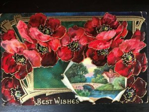 Vintage Postcard 1911 Best Wishes Deeply Embossed