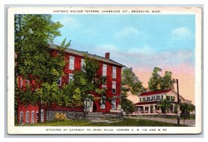 Walker Tavern Brooklyn Michigan MI UNP Linen Postcard F21