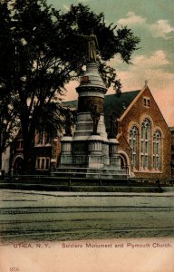 USA Utica New York Soldiers Monument and Plymouth Church Postcard 03.70