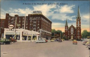 Fort Smith Arkansas AR Hotel Godlman Esso Gas Station Linen Vintage Postcard