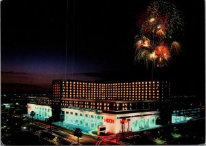 Fireworks at Night Anaheim Hilton Towers Luxury Hotel California Postcard