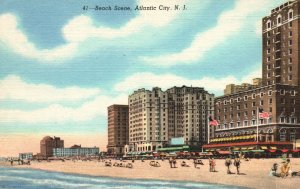 Vintage Postcard 1930's Famous Beach Hotel Finest Boardwalk Atlantic City N. J.