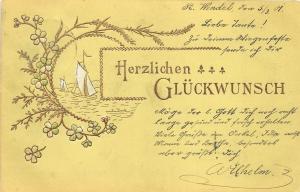 BG14612 herzlichen gluckwunsch congratulations ship embossed clover   germany