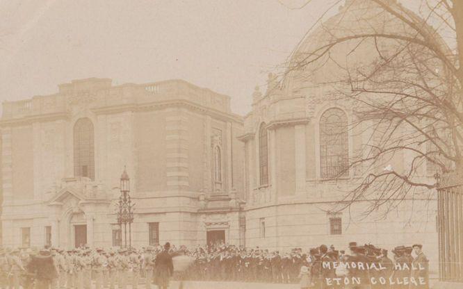 Crowd Gathering Eton College Memorial Hall Windsor Antique Real Photo Postcard