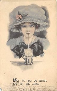 Not So Bad At Either End Of The Straw Glamour Woman Postcard