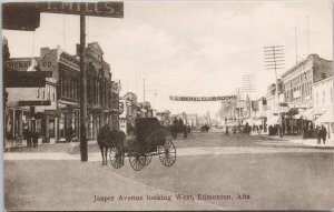 Edmonton Alberta Jasper Ave looking West Edmonton Music Co Postcard H27 *as is
