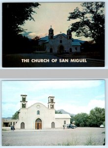 2 Postcards SOCORRO, New Mexico NM ~ Dusk/Day CHURCH of SAN MIGUEL c1950s