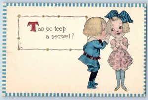 Children Postcard Tan oo Teep A Secwet Whispering c1910's Unposted Antique