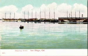 San Diego California Shipping Scene, Ships Vintage Postcard P04