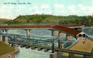 C.1910 Old Y Bridge, Zanesville, Ohio Postcard P172