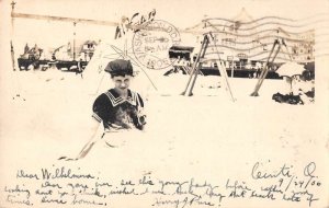 Cincinnati Ohio Lady on Beach with Parasol Real Photo Vintage Postcard AA50274