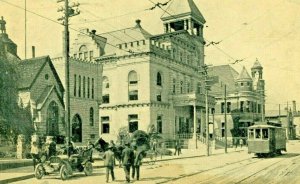 Postcard 1914 View of Fox Street ,looking West towards Trolley, Aurora, IL.   T9