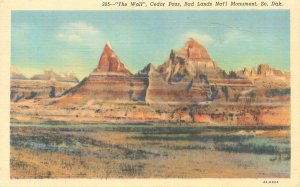 Bad Lands South Dakota The Wall Mountain Cedar Pass Linen Postcard Unused