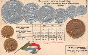 Transvaal South Africa Exchange Table Flag Coins embossed coinage postcard C315