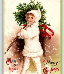 Christmas Postcard Ellen Clapsaddle Snow Suit Girl Tree Germany S Garre Embossed