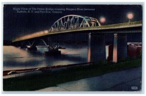 1957 Peace Bridge Night View Niagara River Buffalo NY Fort Erie Ontario Postcard 