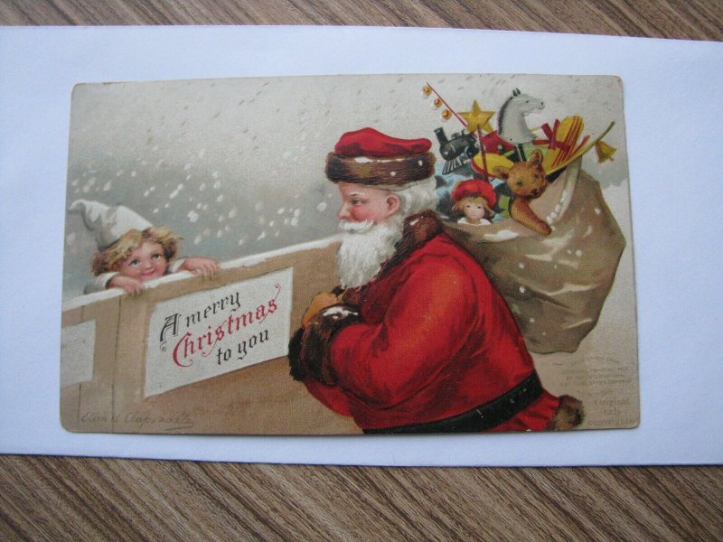 Santa Antique Christmas Postcard Red Robe Clapsaddle Int Art UDB Undivided Child