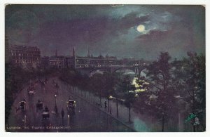 The Thames River Embankment at Night, London, England