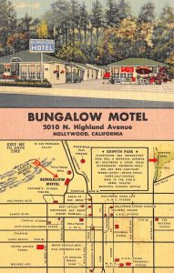Hollywood California Bungalow Motel, Color Linen Vintage Postcard U11395