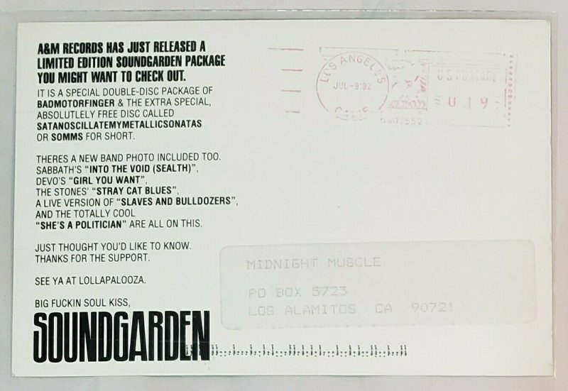 Advertising Card: Sound Garden- announcing  Limited Edition release A&M, 1992. 