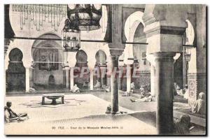 Old Postcard Morocco Fez Court of the Mosque Moulay Idris