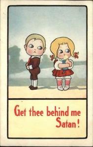 Cute Kids Comic - 'Get Behind Thee Satan!' c1910 Postcard