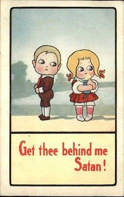 Cute Kids Comic - 'Get Behind Thee Satan!' c1910 Postcard