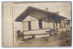 1907 Railroad Train Depot Building Scarboro Illinois IL RPPC Photo Postcard
