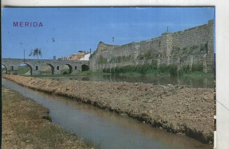 Postal: Merida-Muralla y Puente Romano