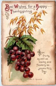 THANKSGIVING  Greeting  Embossed Postcard  Signed CLAPSADDLE  GRAPES c1910s