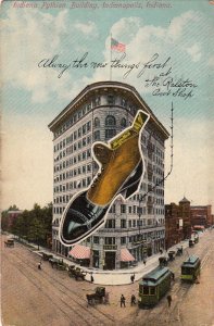 Postcard Advertising Ralston Boot Shop Indiana Pythian Bldg Indianapolis IN